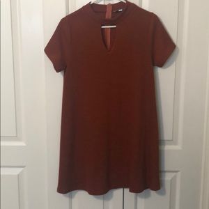 Fall Orange t-shirt dress with v cut front